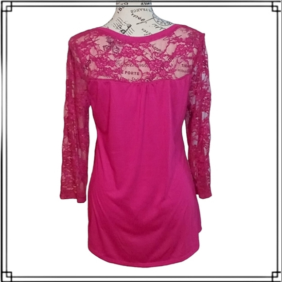 Red Camel Magenta Sheet Lace Scoop Neck Top Size Lg - Picture 7 of 8